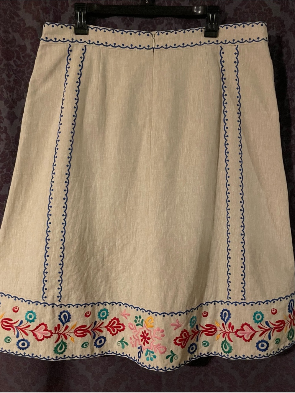 Boden Embroidered Cream A-Line Linen Blend Skirt Size 14R - Picture 2 of 5